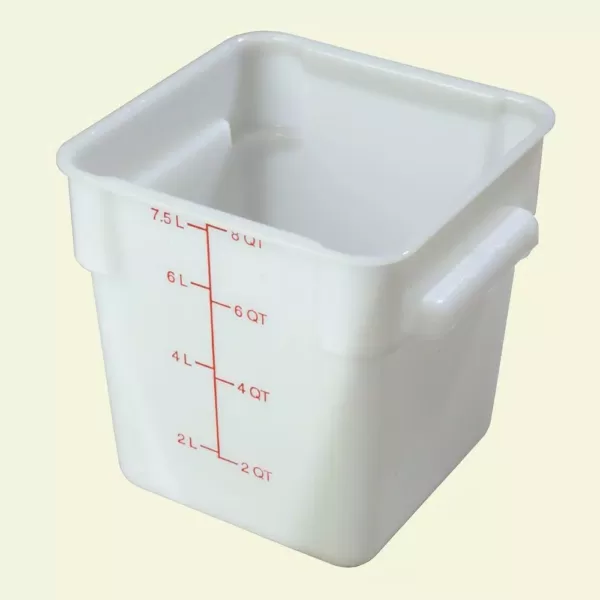 Carlisle 8 qt. Polyethylene Square Food Storage Container in White, Lid not Included (Case of 6)