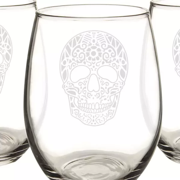 Cathy's Concepts Sugar Skull 21 oz. Stemless Wine Glasses