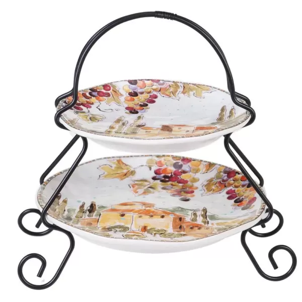 Certified International Multi-Colored 9 in. Tuscan Breeze 2-Tier Server