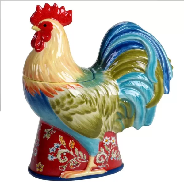 Certified International 64 oz. Morning Bloom 3-D Rooster Multicolored Cookie Jar