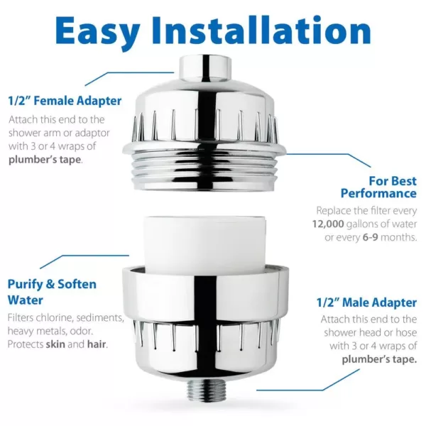 ISPRING 15-Stage High Output Universal Shower Filter Water Filtration System with Replaceable Cartridge in Chrome