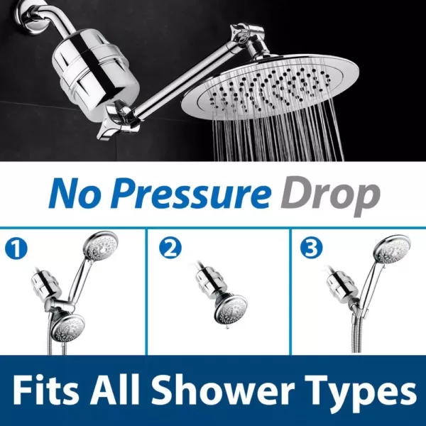 ISPRING 15-Stage High Output Universal Shower Filter Water Filtration System with Replaceable Cartridge in Chrome