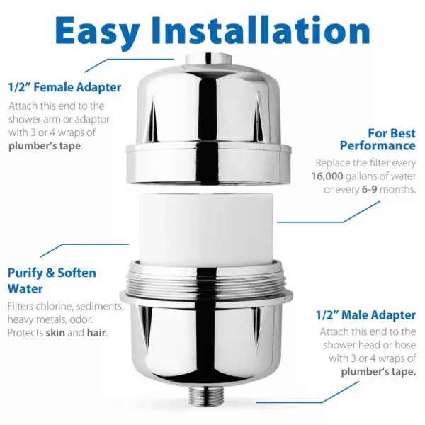 ISPRING 15-Stage High Output Universal Shower Filter Water Filtration System with Replaceable Cartridge in Chrome