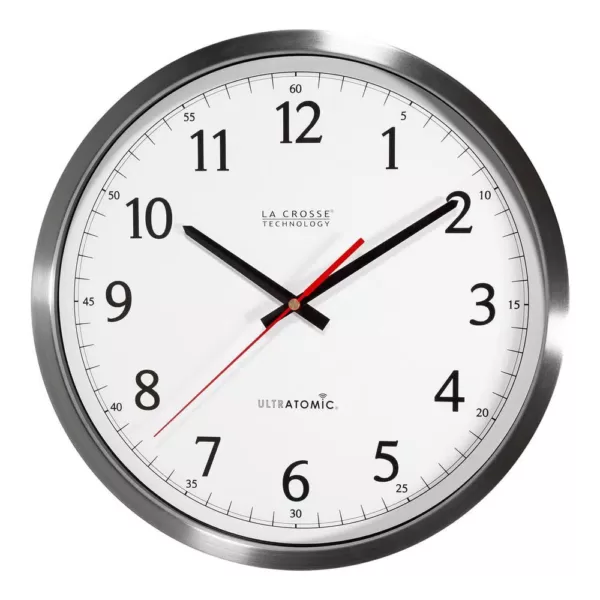 La Crosse Technology UltrAtomic 14 in. Round Atomic Analog Wall Clock in Silver