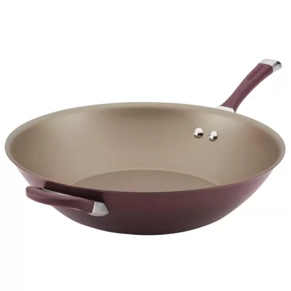 Circulon Symmetry Hard-Anodized Nonstick 14-Inch Stir Fry with Helper Handle, Merlot