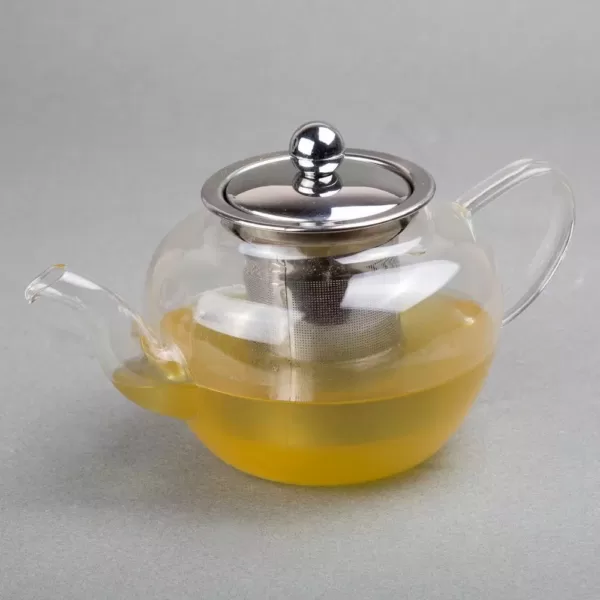 Creative Home 600 ml, 20 oz. (2.7 cup) Clear Glass Tea Pot with Stainless Steel Removable Lid and Infuser Basket