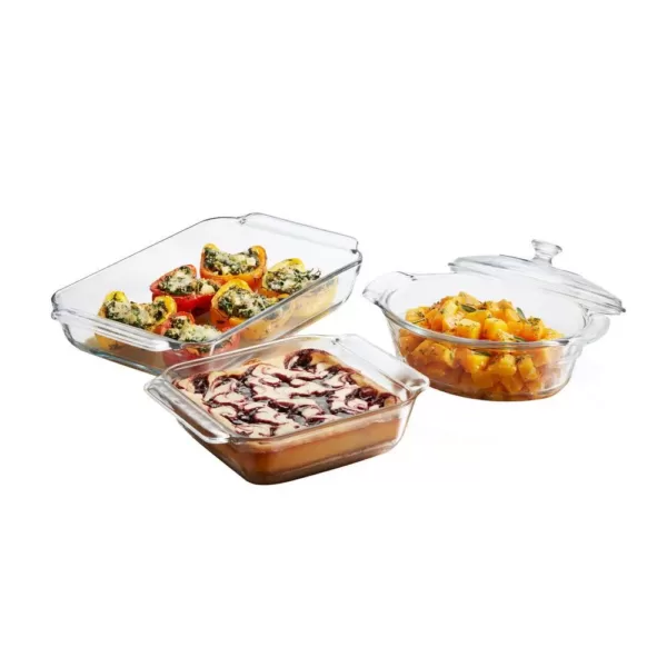 Libbey Baker's Premium 3-Piece Clear Glass Serving Dish Set with Cover