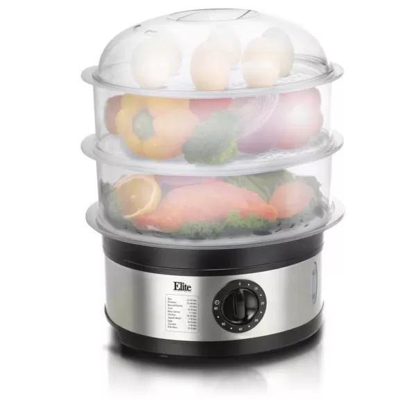 Elite 8.5 Qt. Stainless Steel Plastic 3-Tier Food Steamer