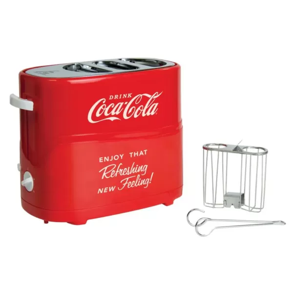 Nostalgia Retro Series 2-Slice Coca-Cola Long Slot  Hot Dog and Bun Toaster with Crumb Tray and Mini Tongs