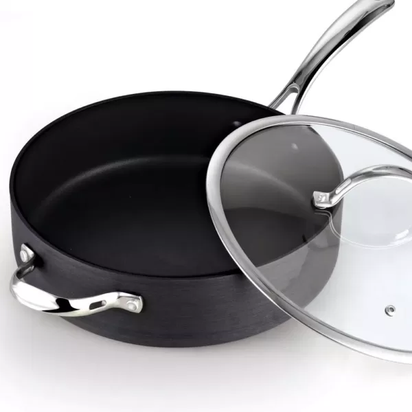 Cooks Standard 5 qt. Hard-Anodized Aluminum Nonstick Deep Saute Pan in Black with Glass Lid