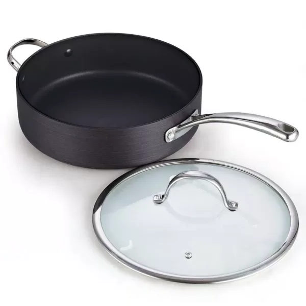 Cooks Standard 5 qt. Hard-Anodized Aluminum Nonstick Deep Saute Pan in Black with Glass Lid