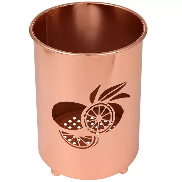 Creative Home Deluxe Copper Plated Metal Utensil Holder Kitchen Tool Crock with Laser Cut Lemon Motif