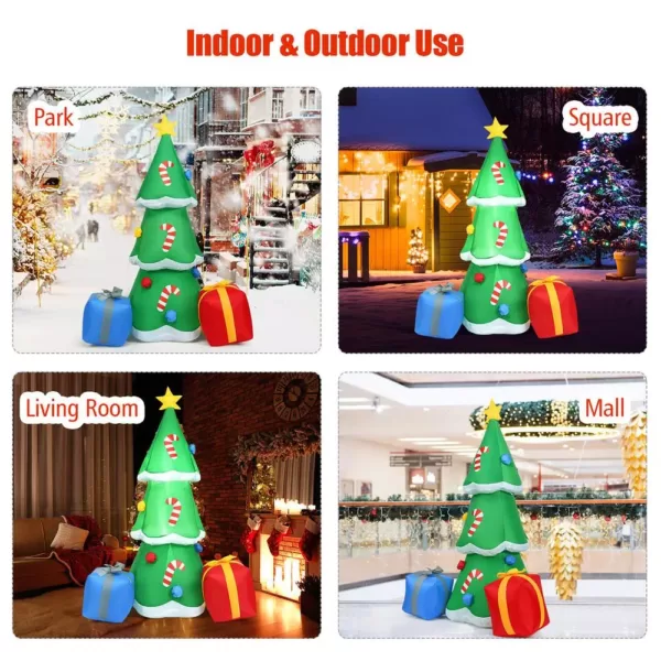 Costway 6 ft. Pre-lit LED Lights Christmas Tree with Gift Boxes Blow Up Christmas Inflatable with Zipper