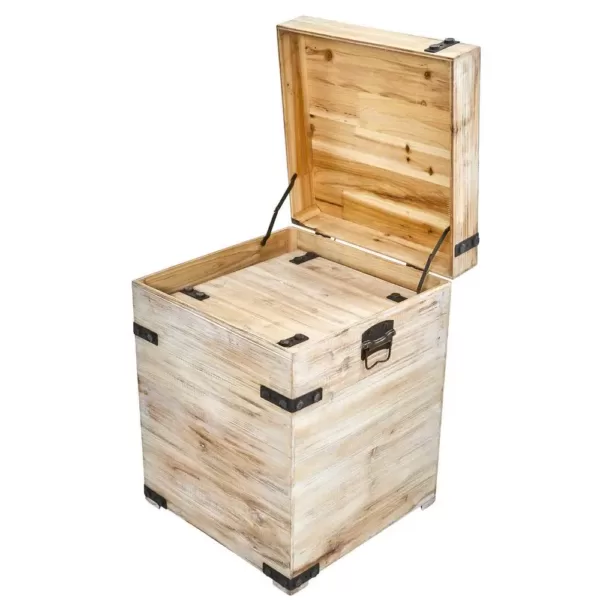 Nearly Natural Decorative White Wash Wood Storage Boxes and Trunks with Metal Detail (Set of 2)