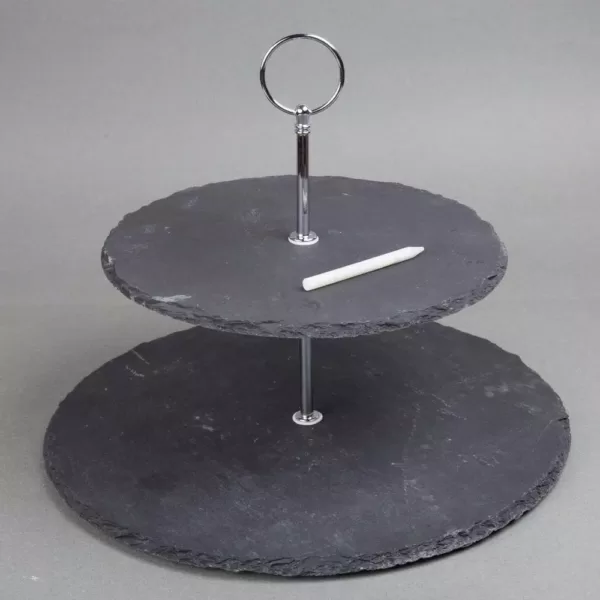 Creative Home 2-Tier Black Natural Slate Cake Stand Dessert Serving Plate Party Food Server