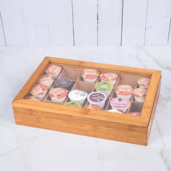 Creative Home Natural Bamboo Single Serve Drawer Coffee Pod Holder Organizer with Acrylic Cover