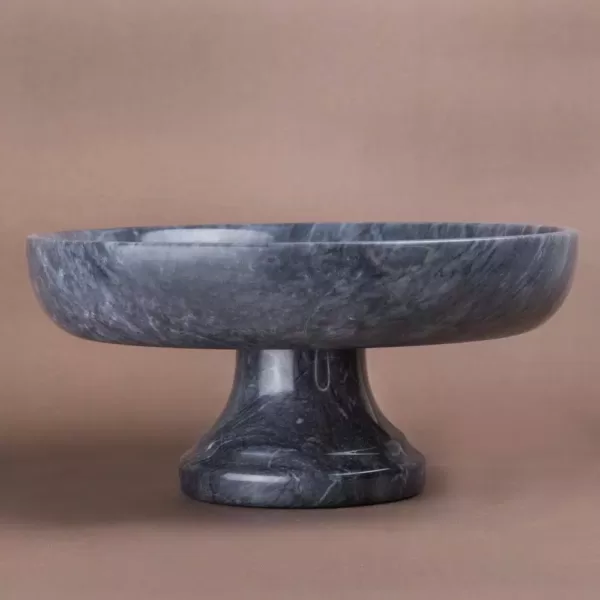 Creative Home Natural Black Marble Fruit Bowl on Pedestal