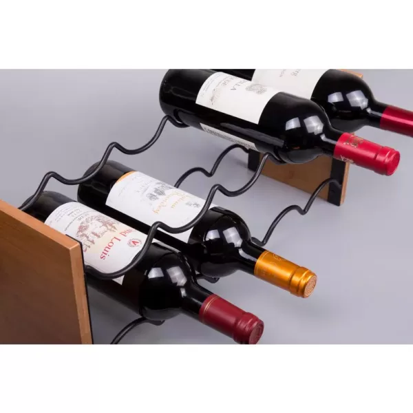 Creative Home Acacia Wood and Black Wire Wine Rack, Whine Bottle Holder, Free Standing Wine Bottle Rack