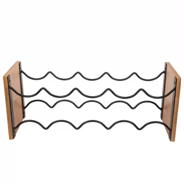 Creative Home Acacia Wood and Black Wire Wine Rack, Whine Bottle Holder, Free Standing Wine Bottle Rack