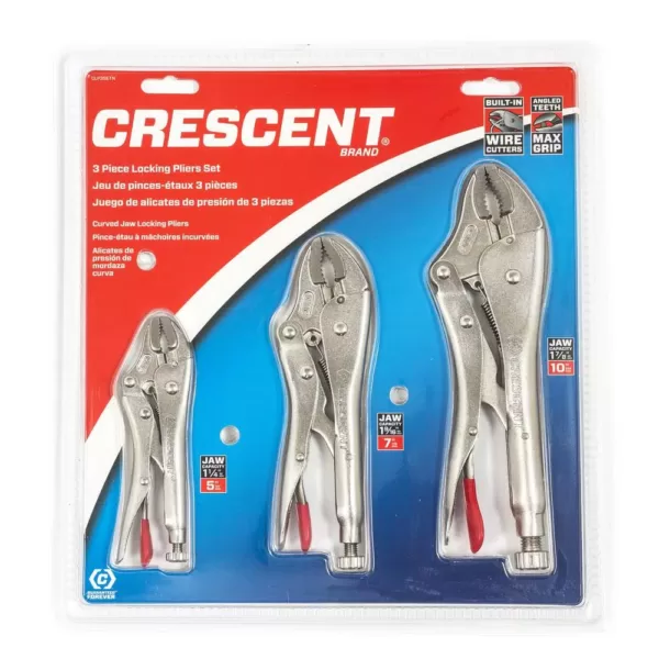 Crescent Curved Jaw Locking Pliers Set (3-Piece Per Pack)