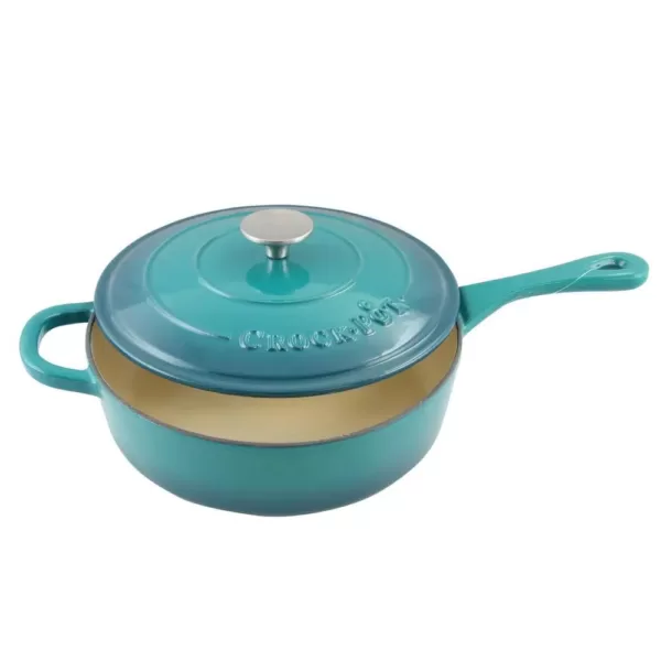 Crock-Pot Artisan 3.5 qt. Cast Iron Nonstick Saute Pan in Teal Ombre with Lid