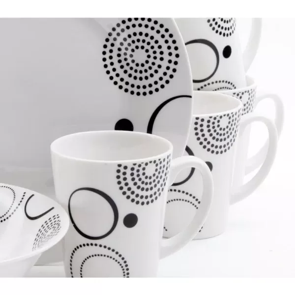 Gibson Home 12-Piece Mid-century Decorated with Black Geometric Design on White Porcelain Dinnerware Set (Service for 4)