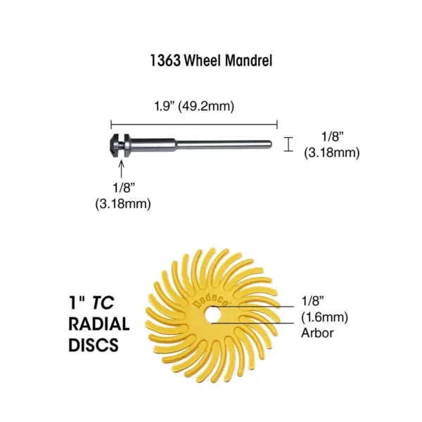 Dedeco Sunburst 1 in. Radial Discs - 1/8 in. Arbor Rotary Cleaning and Polishing Tool Set Assortment (50-Piece)