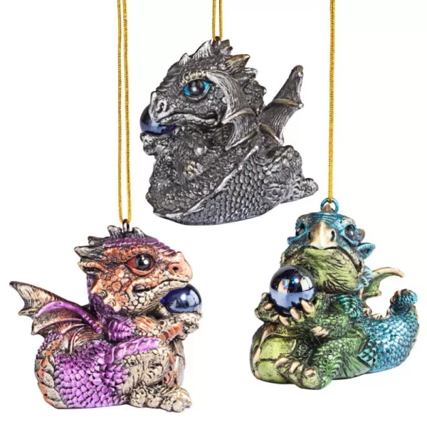 Design Toscano 2 in. Three Dragon Virtues Gothic Holiday Ornament (3-Piece)