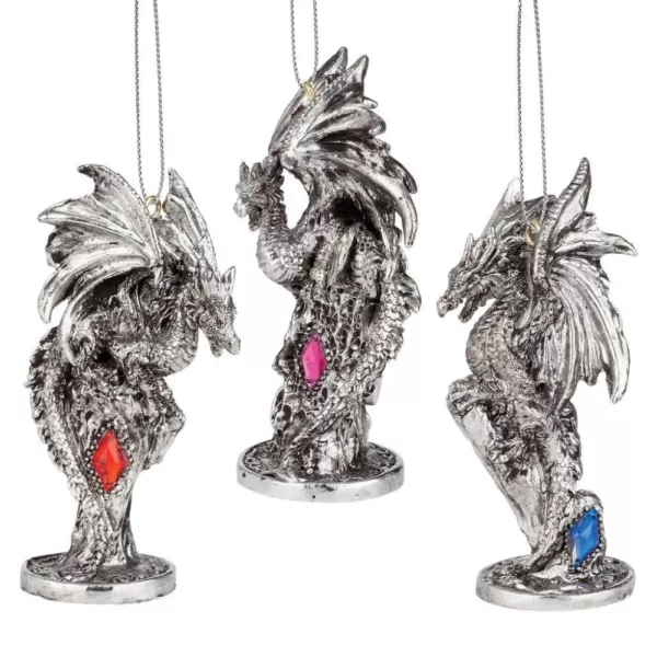 Design Toscano 4 in. Three Dragons of the Amesbury Holiday Gemstone Ornament Set (3-Piece)