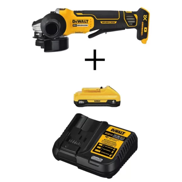 DEWALT 20-Volt MAX XR Cordless Brushless 4-1/2 in. Paddle Switch Small Angle Grinder with (1) 20-Volt 4.0Ah Battery & Charger