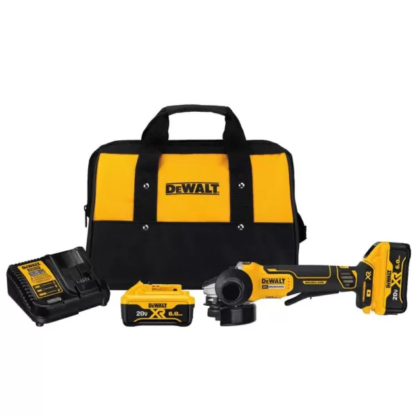 DEWALT 20-Volt MAX XR Cordless Brushless 4-1/2 in. Paddle Switch Small Angle Grinder with (2) 20-Volt 6.0Ah Batteries