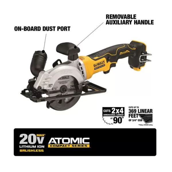 DEWALT ATOMIC 20-Volt MAX Cordless Brushless 4-1/2 in. Circular Saw with (1) 20-Volt Battery 3.0Ah & Charger