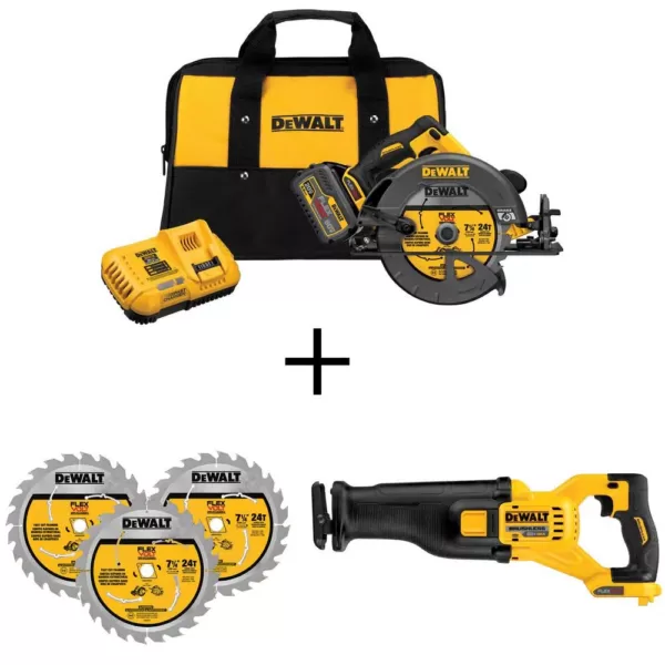 DEWALT FLEXVOLT 60-Volt MAX Cordless Brushless 7-1/4 in. Circular Saw, (1) FLEXVOLT 6.0Ah Battery, Recip Saw &  Circ Blade Set