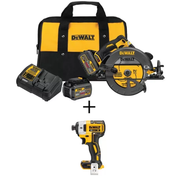 DEWALT FLEXVOLT 60-Volt MAX Cordless Brushless 7-1/4 in. Circular Saw, (2) FLEXVOLT 6.0Ah Batteries & 1/4 in. Impact Driver