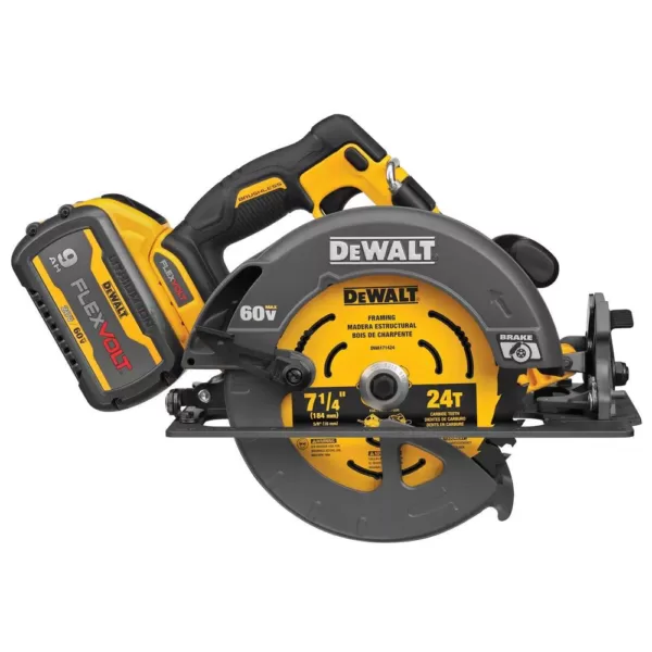 DEWALT FLEXVOLT 60-Volt MAX Cordless Brushless 7-1/4 in. Circular Saw with Brake, (1) FLEXVOLT 9.0Ah Battery & Impact Wrench