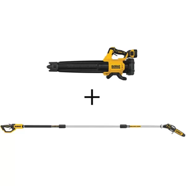 DEWALT 125 MPH 450 CFM 20V MAX Cordless Brushless Blower with (1) 5.0Ah Battery & Charger w/8 in. 20V MAX Pole Saw (Tool Only)