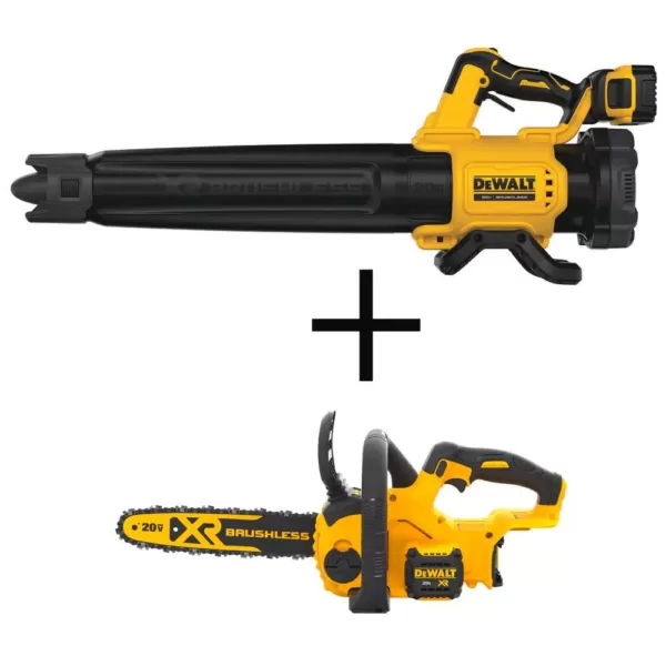 DEWALT 125 MPH 450 CFM 20V MAX Cordless Brushless Blower w/(1) 5.0Ah Battery & Charger w/ Bonus 12in 20V Chainsaw (Tool Only)