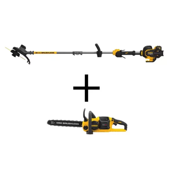 DEWALT 15 in. 60V MAX Cordless FLEXVOLT Brushless String Grass Trimmer w/(1)3.0Ah Battery & Charger w/Bonus Chainsaw(Tool Only)