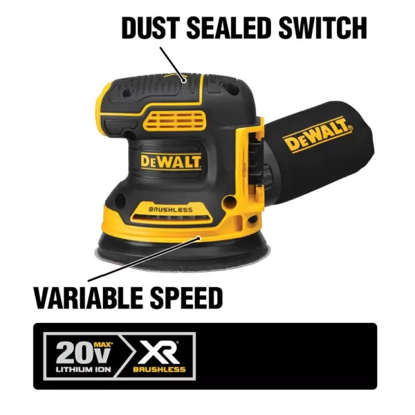 DEWALT 20-Volt MAX XR Cordless Brushless 5 in. Random Orbital Sander with (2) 20-Volt Batteries 5.0Ah & Charger