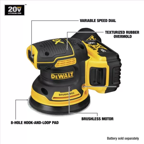 DEWALT 20-Volt MAX XR Cordless Brushless 5 in. Random Orbital Sander with (1) 20-Volt Battery 2.0Ah & Charger