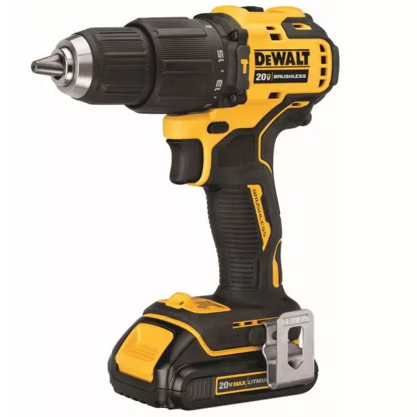 DEWALT ATOMIC 20-Volt MAX Cordless Brushless Compact 1/2 in. Hammer Drill, (2) 20-Volt 1.3Ah Batteries, Charger & Bag