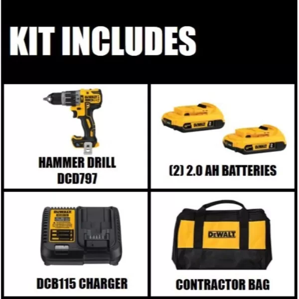 DEWALT 20-Volt MAX XR with Tool Connect Cordless Compact 1/2 in. Hammer Drill with (2) 20-Volt 2.0Ah Batteries & Charger