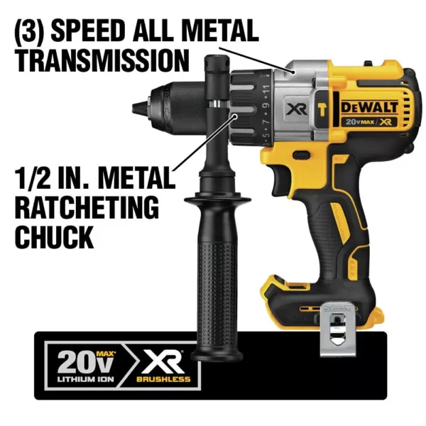 DEWALT 20-Volt MAX XR Cordless Brushless 3-Speed 1/2 in. Hammer Drill with (3) 20-Volt 5.0Ah Batteries & Charger