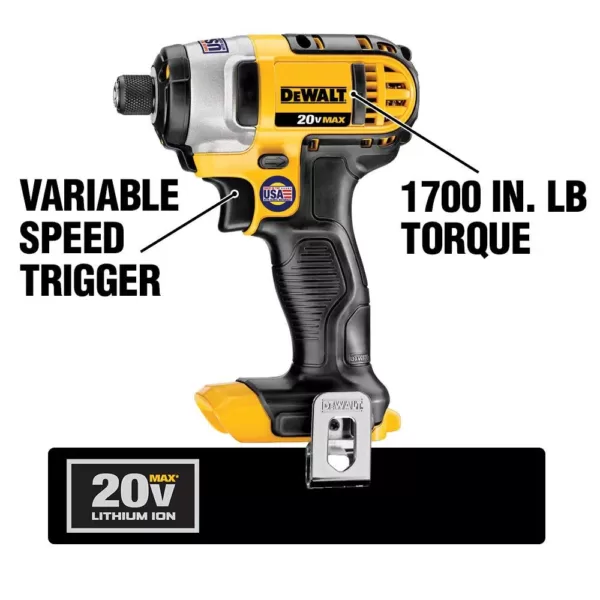 DEWALT 20-Volt MAX Cordless 1/4 in. Impact Driver, (2) 20-Volt 4.0Ah Batteries, Charger & Bag