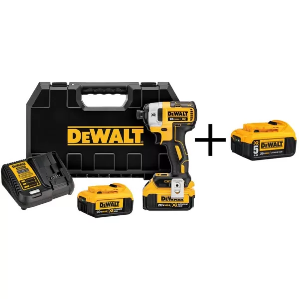 DEWALT 20-Volt MAX XR Cordless Brushless 3-Speed 1/4 in. Impact Driver, (2) 20-Volt 4.0Ah Batteries & (1) 20-Volt 5.0Ah Battery