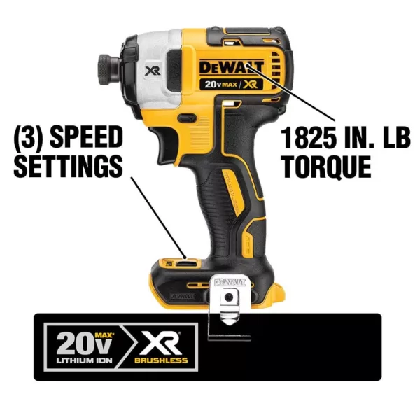 DEWALT 20-Volt MAX XR Cordless Brushless 3-Speed 1/4 in. Impact Driver, (2) 20-Volt 4.0Ah Batteries & (1) 20-Volt 5.0Ah Battery