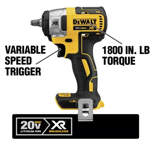 DEWALT 20-Volt MAX XR Cordless Brushless 3/8 in. Compact Impact Wrench with (2) 20-Volt 4.0Ah Batteries & Charger