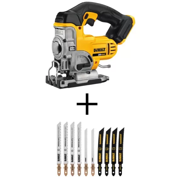 DEWALT 20-Volt MAX Cordless Jig Saw (Tool-Only) with General Purpose T-Shank Jig Saw Blade Set (10-Pack)