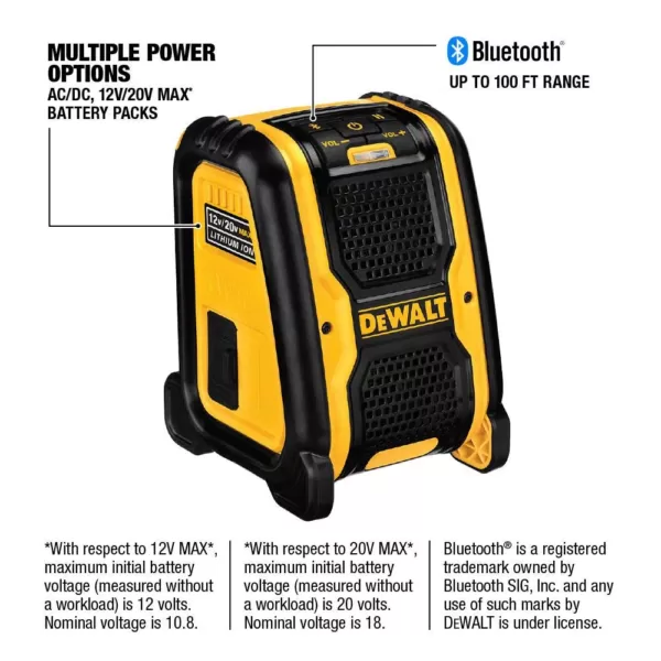 DEWALT 20-Volt/12-Volt Max Bluetooth Speaker