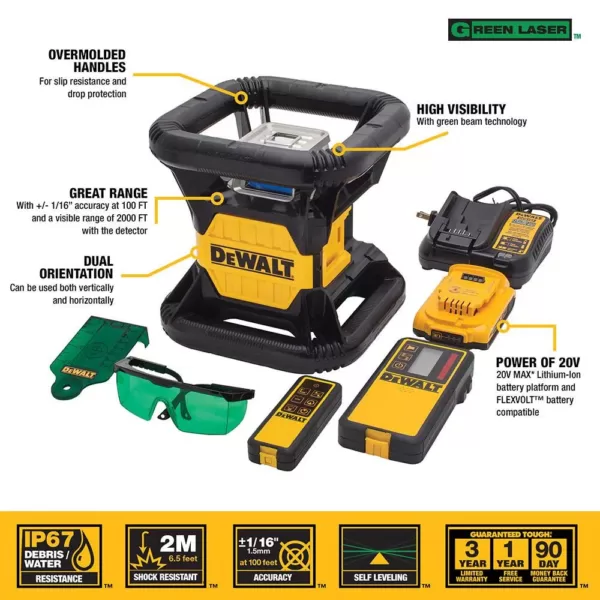 DEWALT 20-Volt Lithium-Ion Green Rotary Laser Level with Bonus Construction Tripod